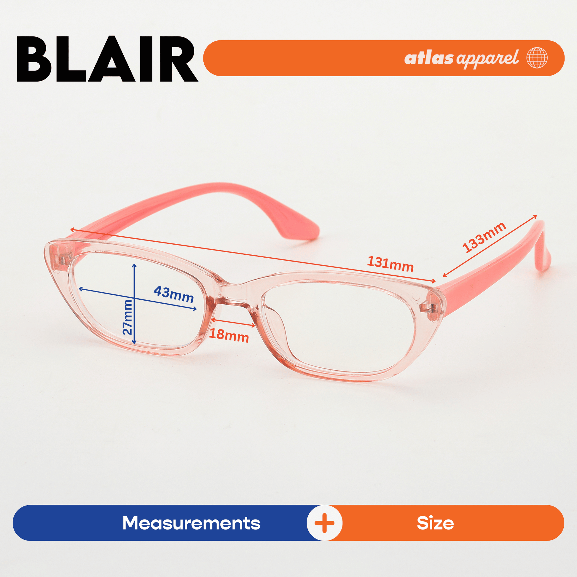 Atlas Apparel BLAIR Blue Light Blocking Anti-Radiation Eyeglasses for Kids / Pre-Teens (Size 43) - Cat-eye Frame