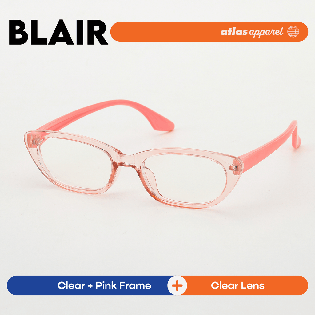 Atlas Apparel BLAIR Blue Light Blocking Anti-Radiation Eyeglasses for Kids / Pre-Teens (Size 43) - Cat-eye Frame