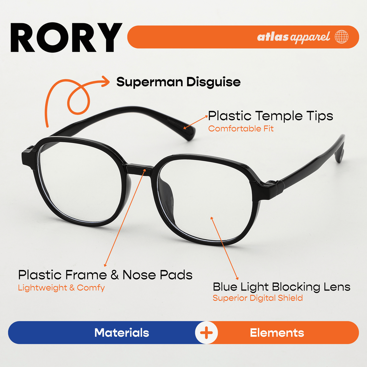 Atlas Apparel RORY Blue Light Blocking Anti-Radiation Eyeglasses for Kids / Pre-Teens (Size 43) - Round Frame