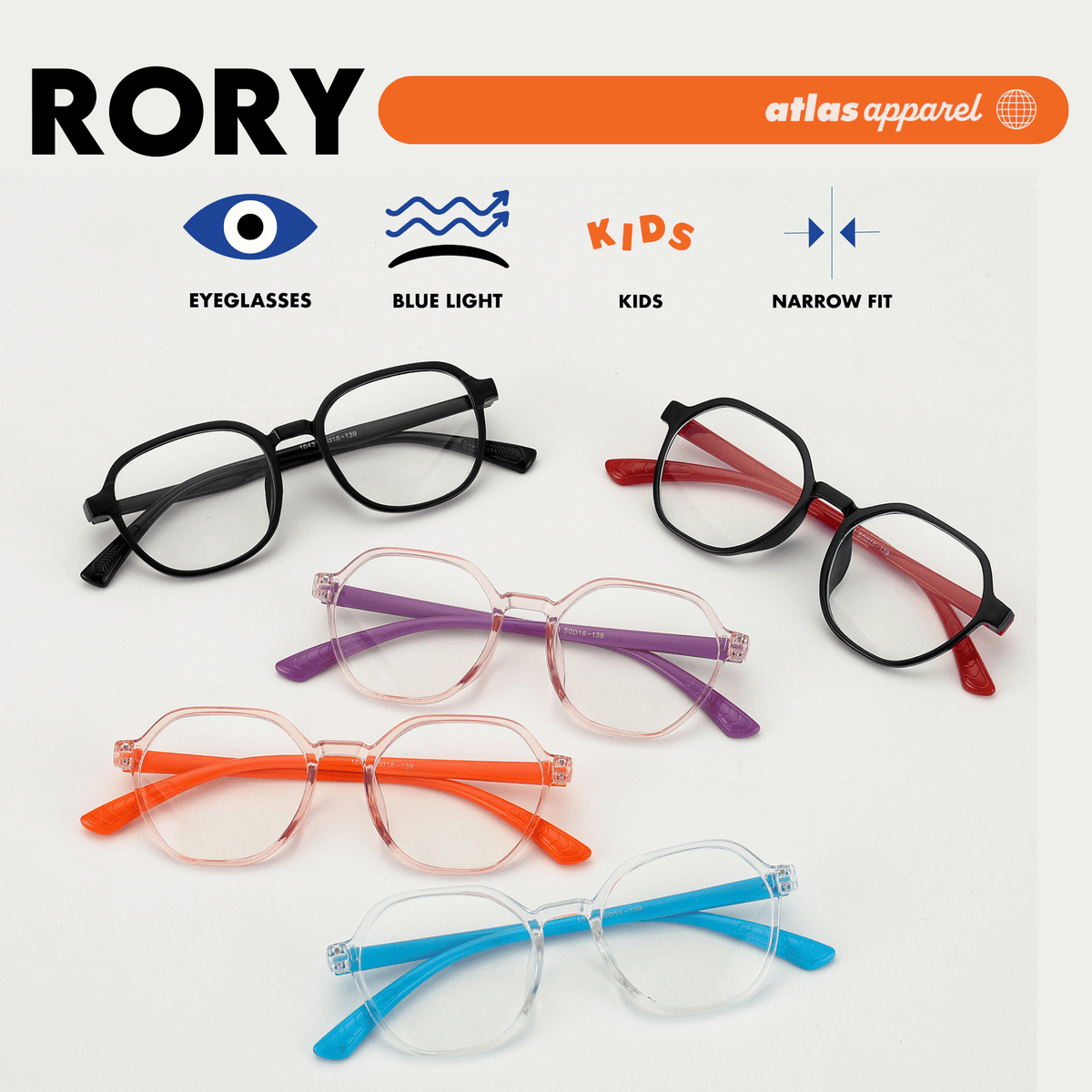 Atlas Apparel RORY Blue Light Blocking Anti-Radiation Eyeglasses for Kids / Pre-Teens (Size 43) - Round Frame