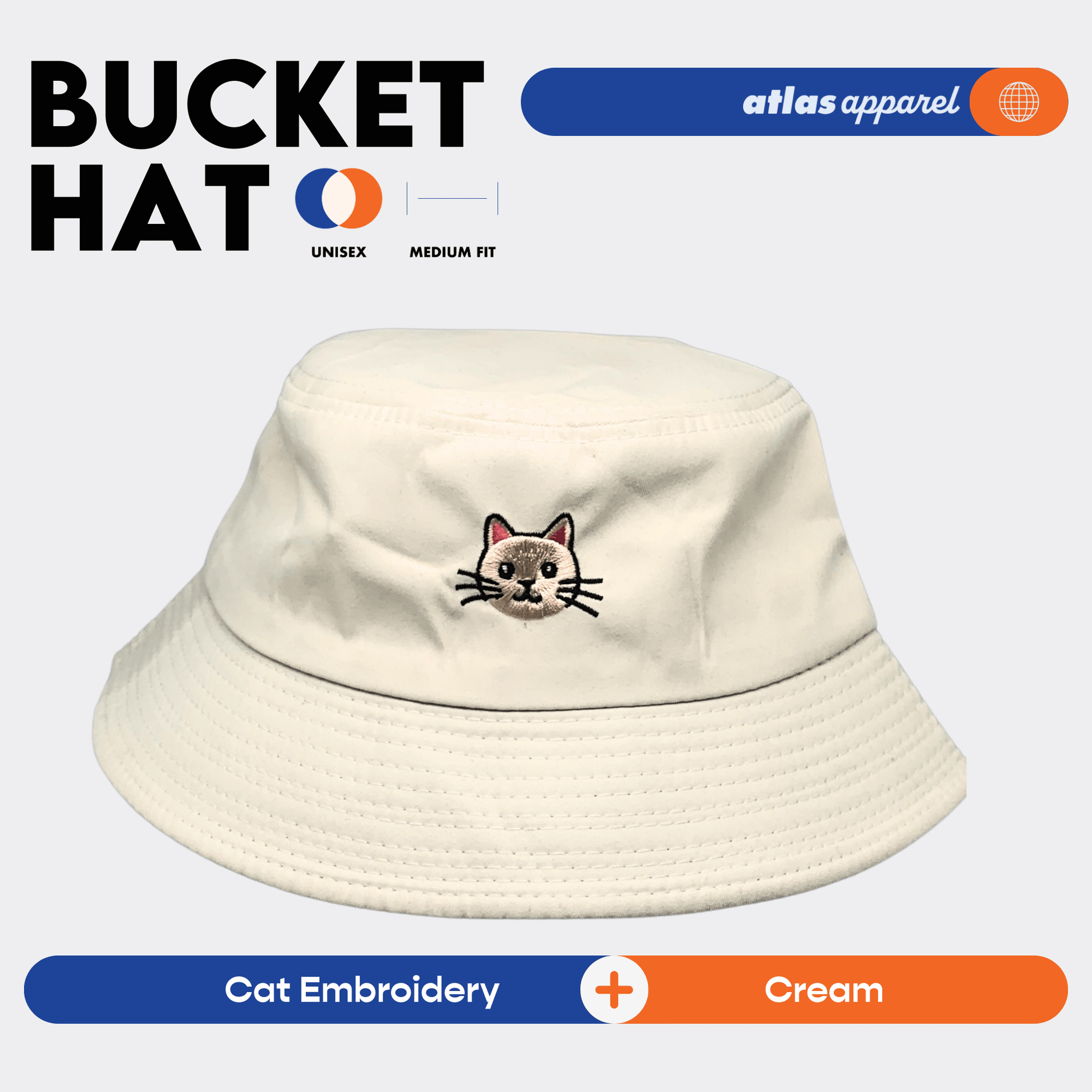 Atlas Apparel BUCKET HAT Unisex Embroidery Sun Hat Breathable Unisex Bucket Hat For Men and Women