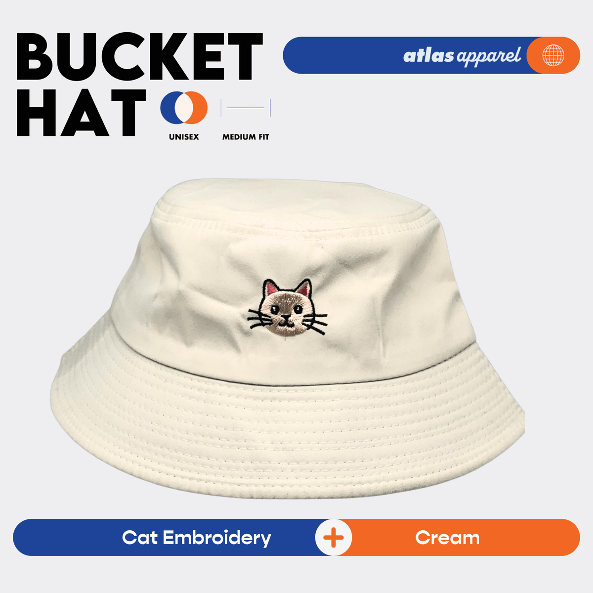 Atlas Apparel BUCKET HAT Unisex Embroidery Sun Hat Breathable Unisex Bucket Hat For Men and Women