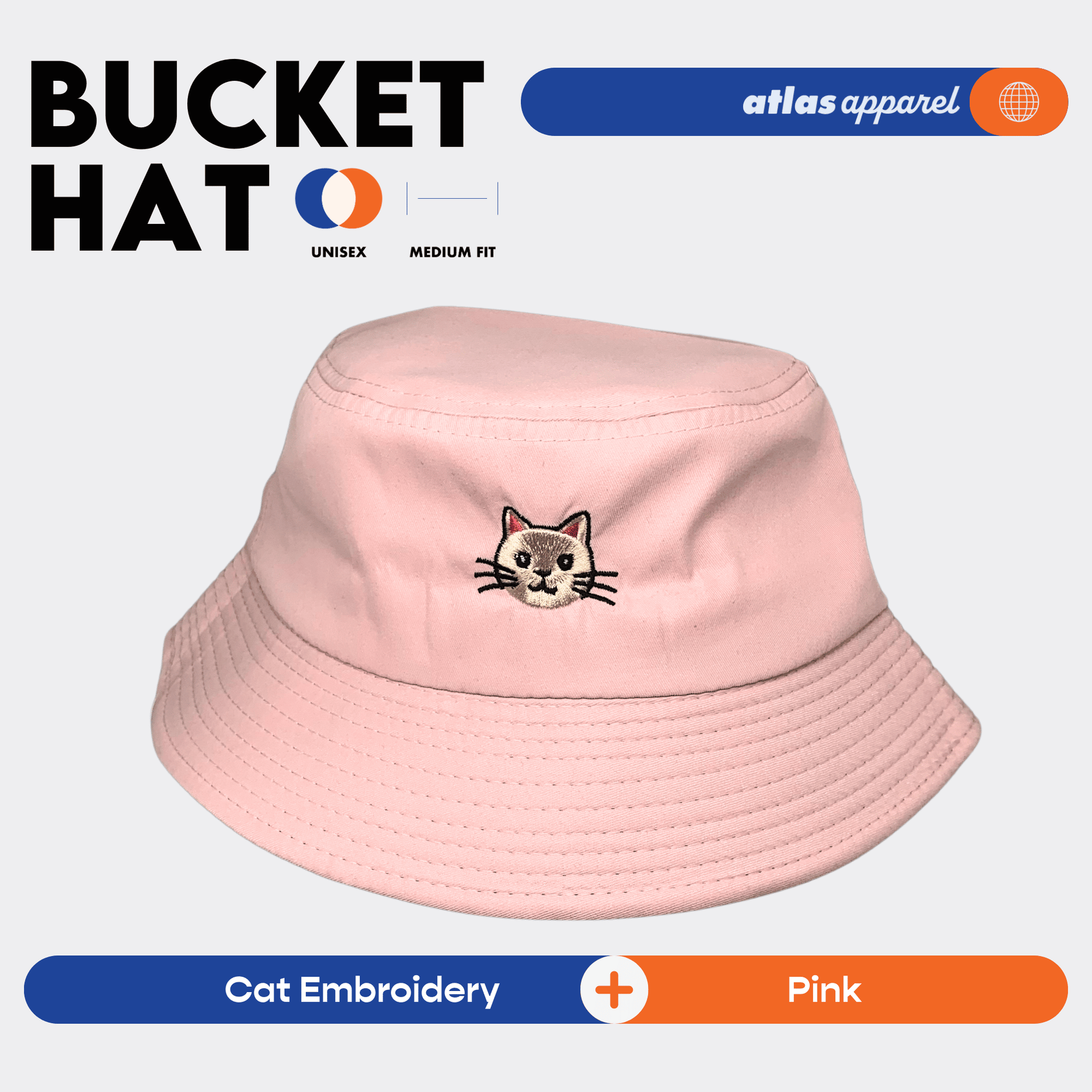 Atlas Apparel BUCKET HAT Unisex Embroidery Sun Hat Breathable Unisex Bucket Hat For Men and Women