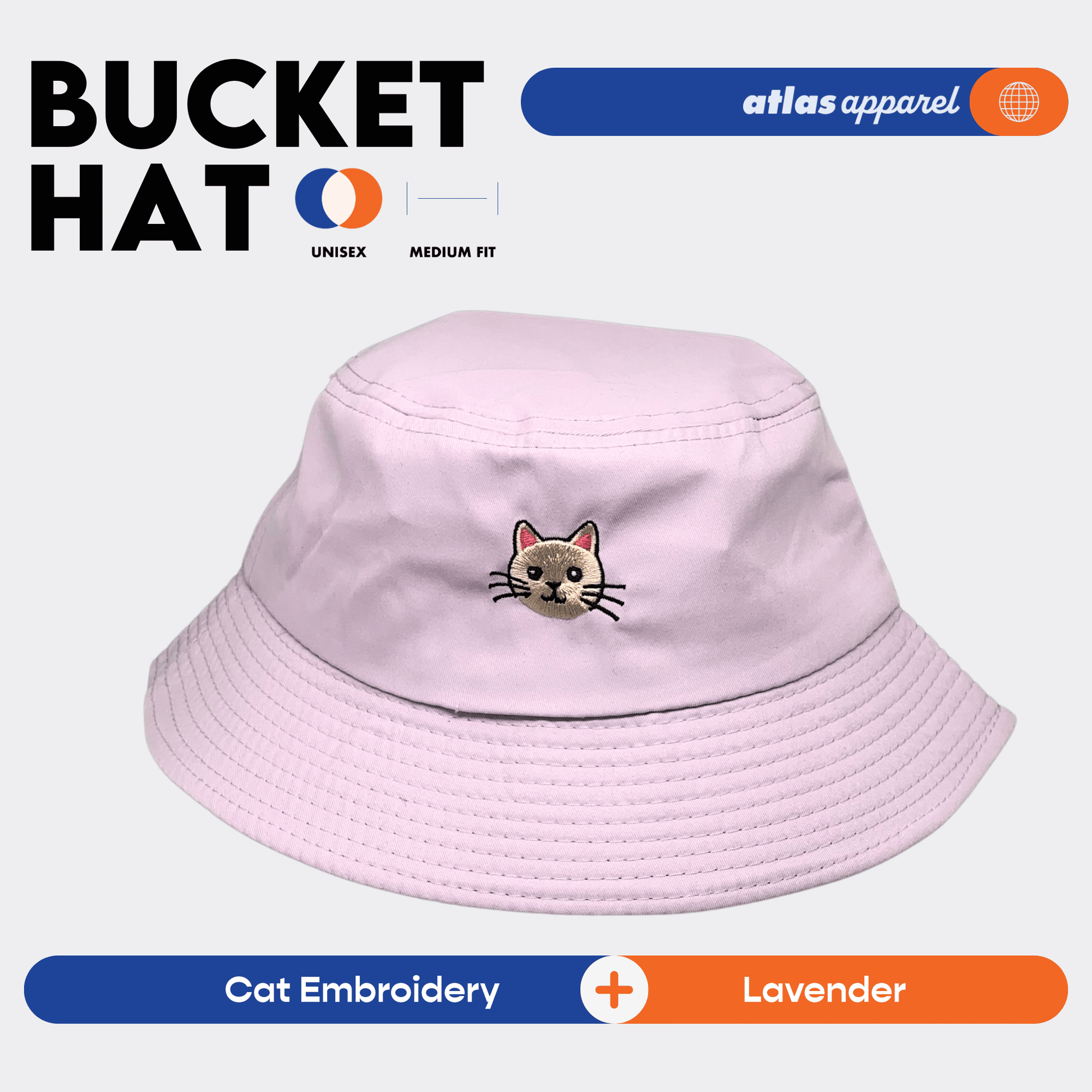 Atlas Apparel BUCKET HAT Unisex Embroidery Sun Hat Breathable Unisex Bucket Hat For Men and Women