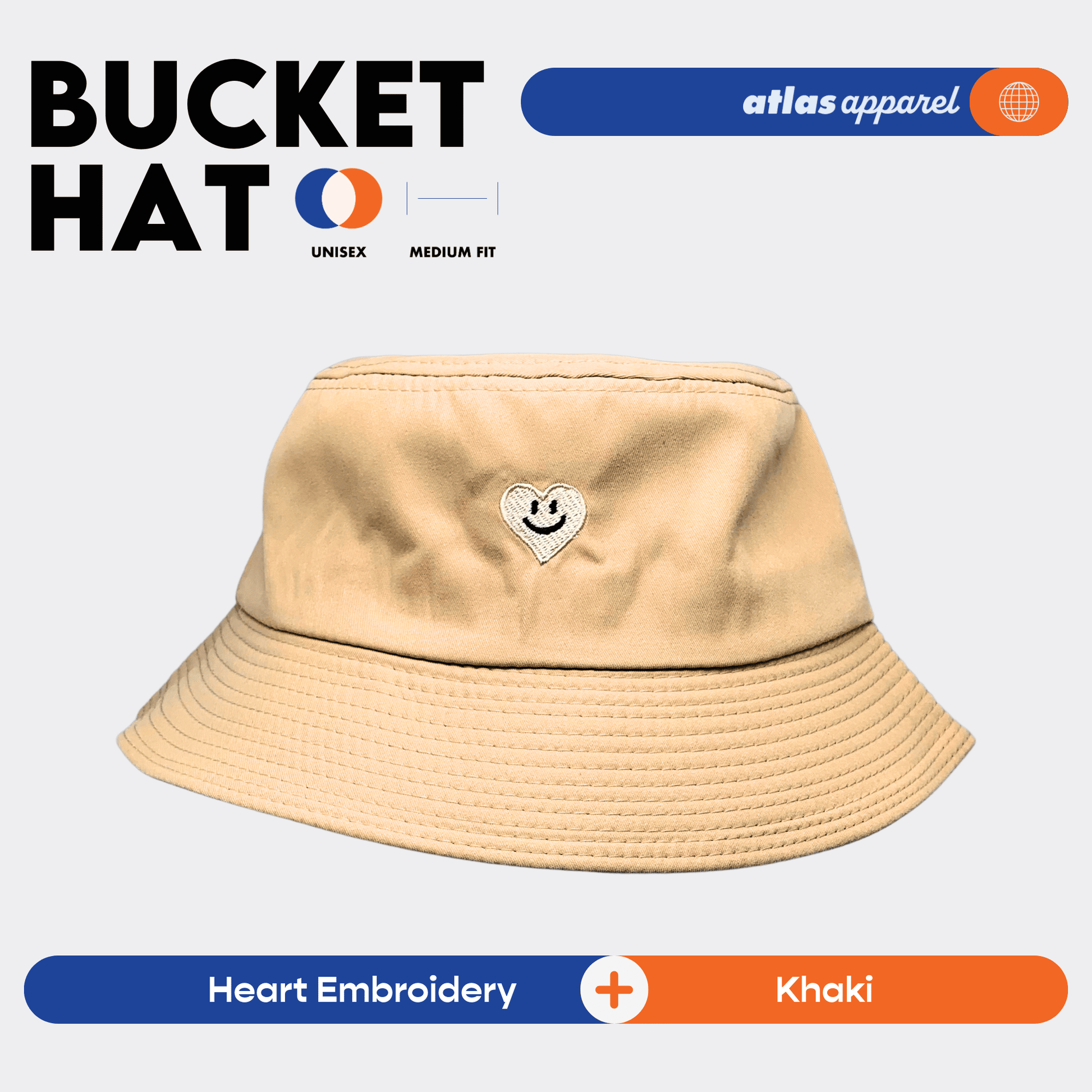 Atlas Apparel BUCKET HAT Unisex Embroidery Sun Hat Breathable Unisex Bucket Hat For Men and Women