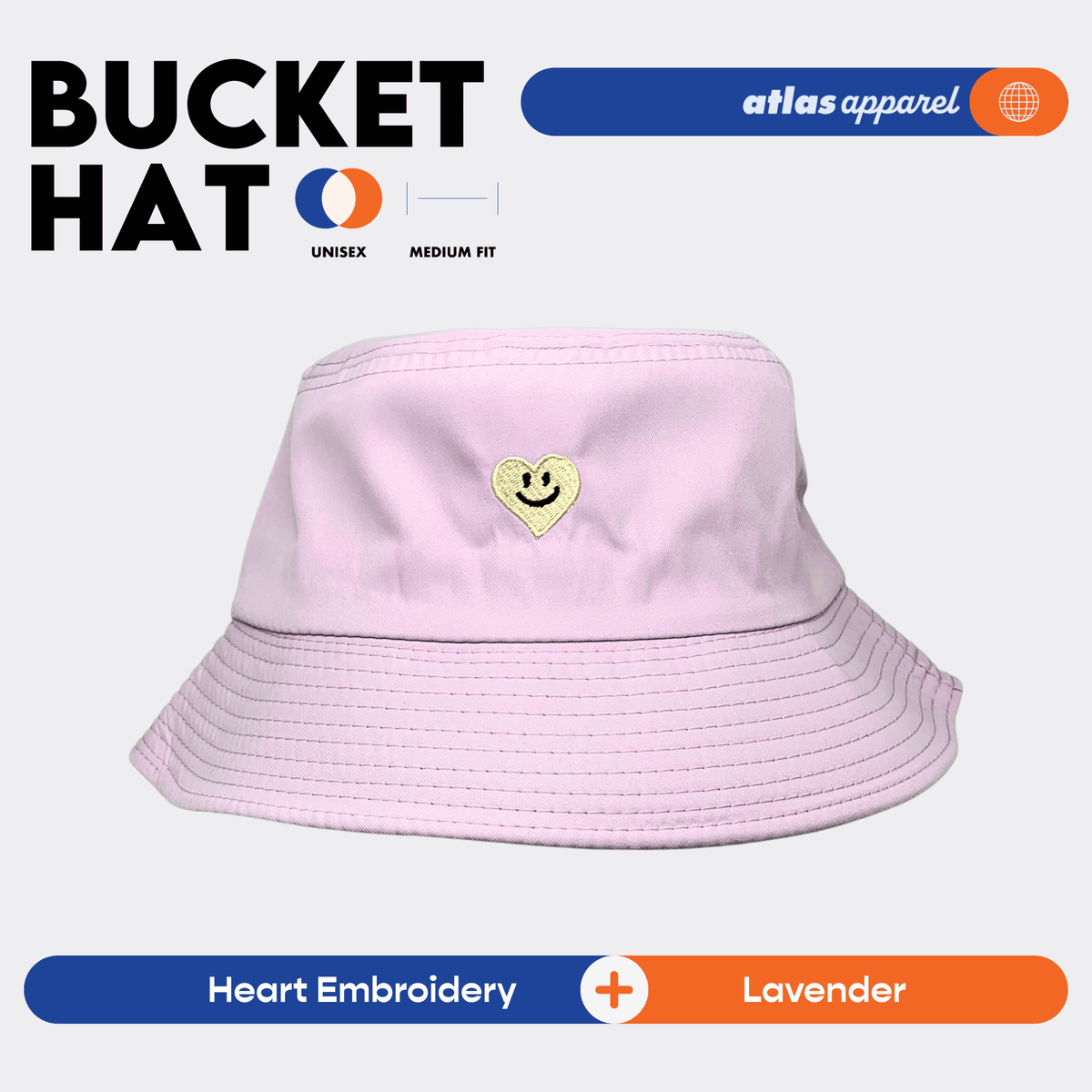 Atlas Apparel BUCKET HAT Unisex Embroidery Sun Hat Breathable Unisex Bucket Hat For Men and Women