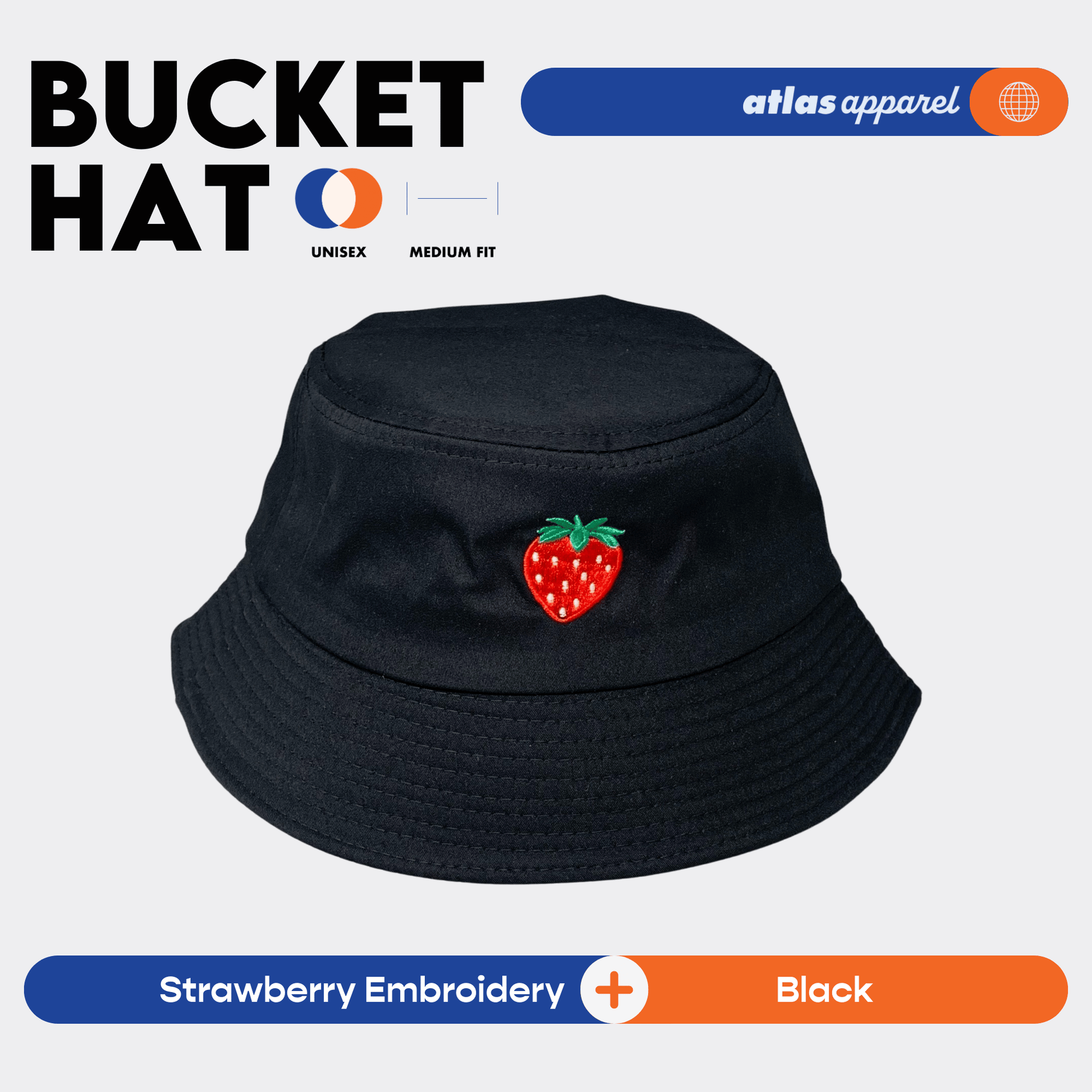 Atlas Apparel BUCKET HAT Unisex Embroidery Sun Hat Breathable Unisex Bucket Hat For Men and Women