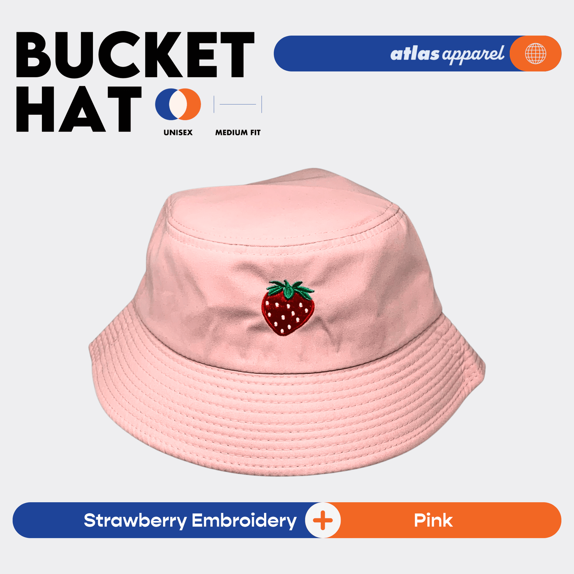 Atlas Apparel BUCKET HAT Unisex Embroidery Sun Hat Breathable Unisex Bucket Hat For Men and Women