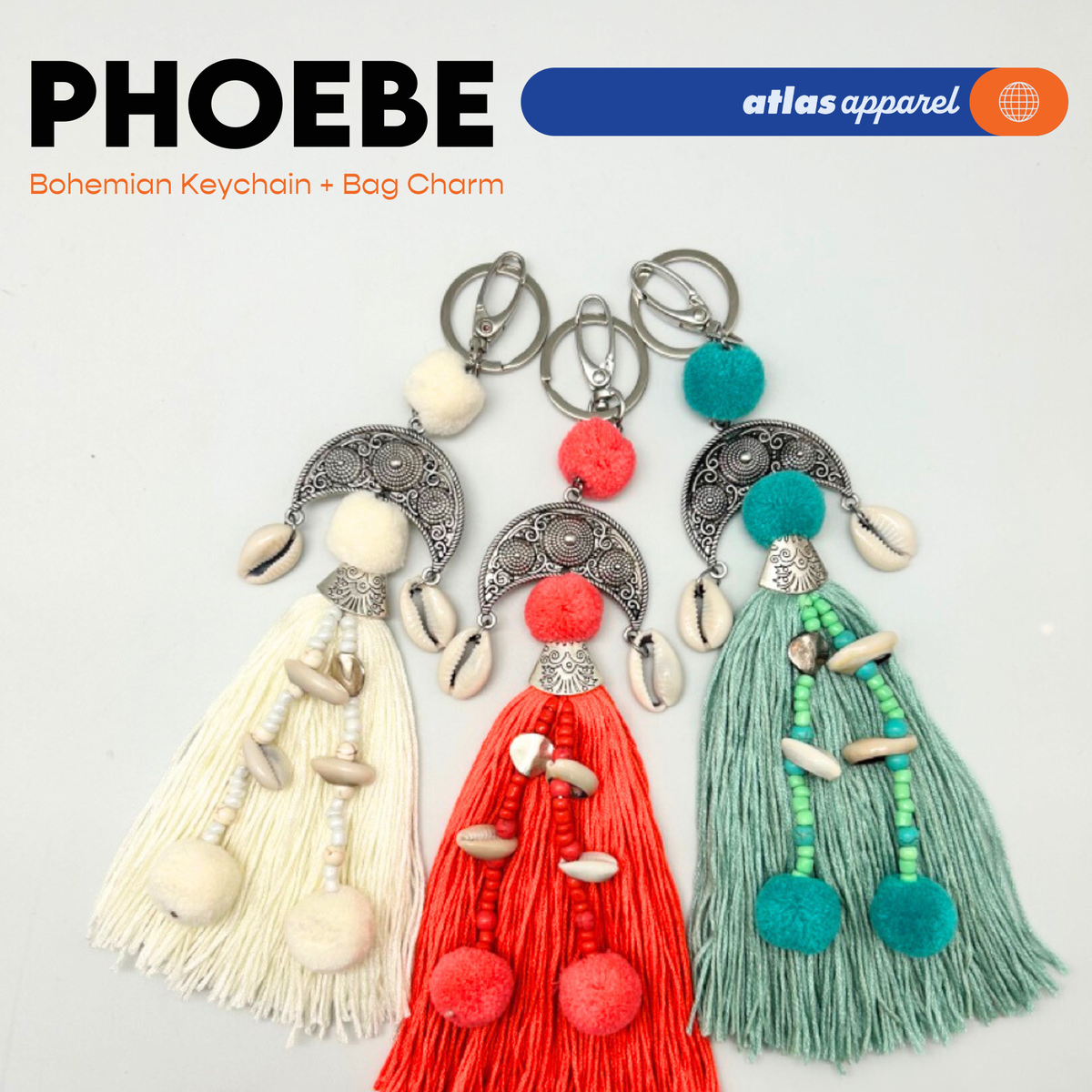 Atlas Apparel PHOEBE Bohemian Tassel Keychain Bag Charm – Summer Essential