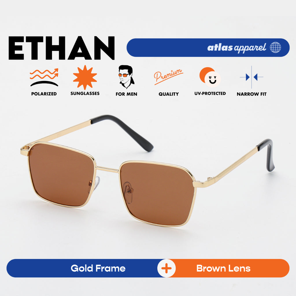 Atlas Apparel ETHAN Polarized Sunglasses for Men (Size 46) - UV400, Square Frame, for Round Face