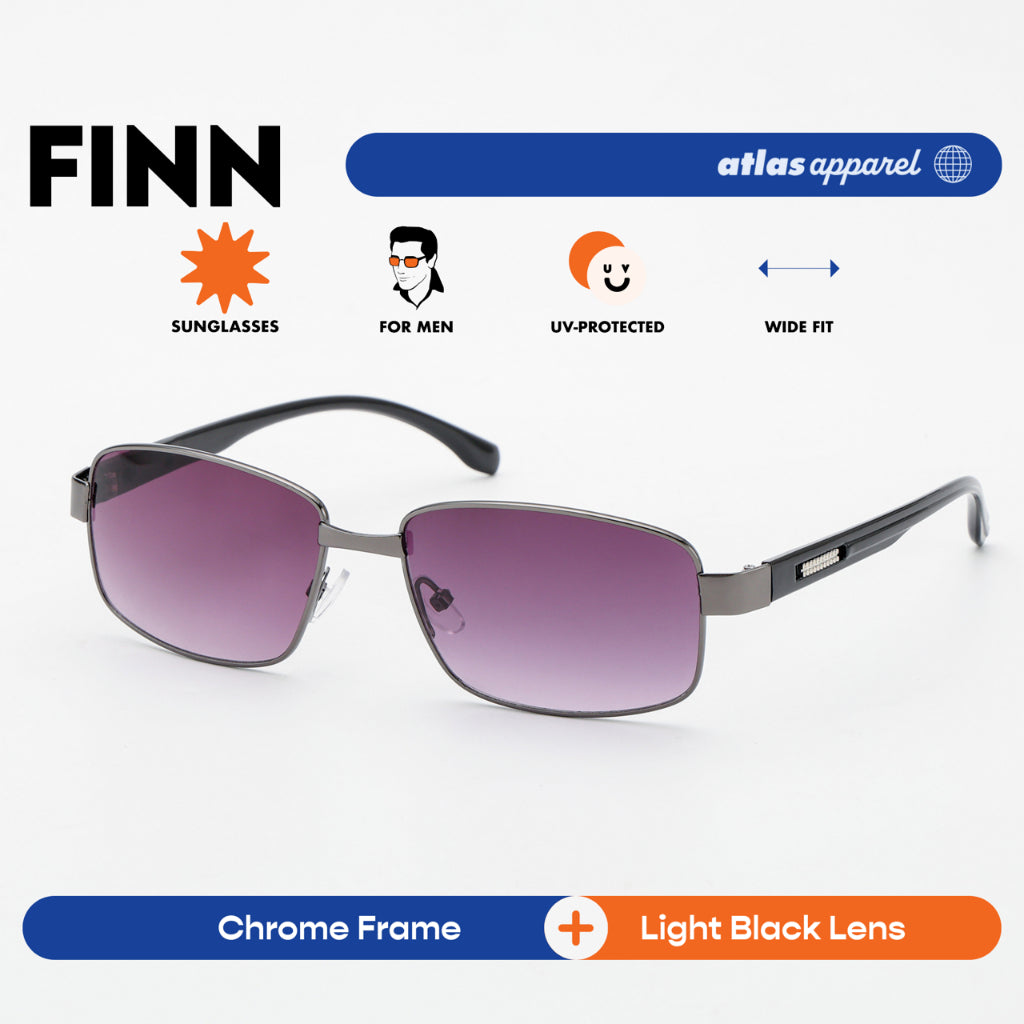Atlas Apparel FINN UV400 Sunglasses for Men (Size 56) -for Round Faces, Rectangular Frame Sunglasses