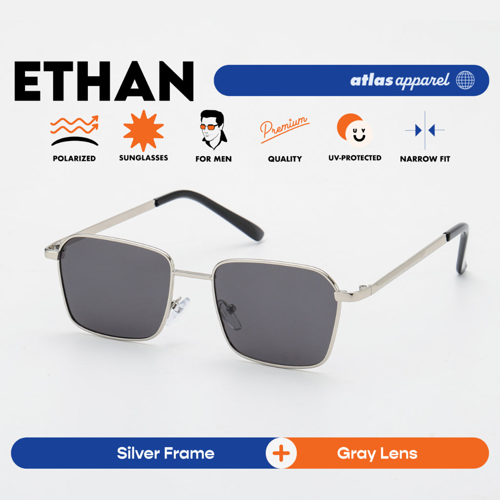 Atlas Apparel ETHAN Polarized Sunglasses for Men (Size 46) - UV400, Square Frame, for Round Face
