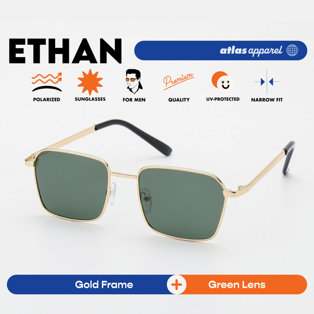Atlas Apparel ETHAN Polarized Sunglasses for Men (Size 46) - UV400, Square Frame, for Round Face