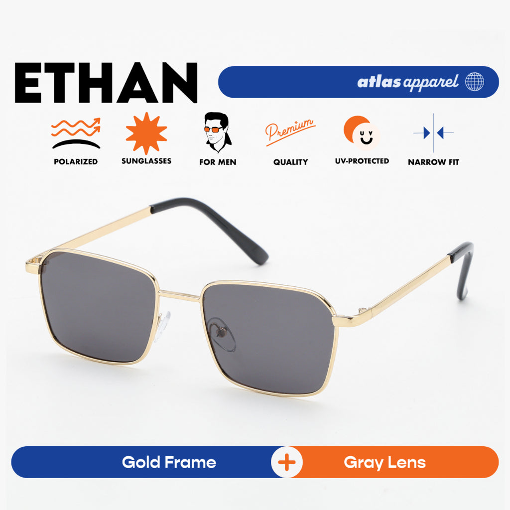 Atlas Apparel ETHAN Polarized Sunglasses for Men (Size 46) - UV400, Square Frame, for Round Face