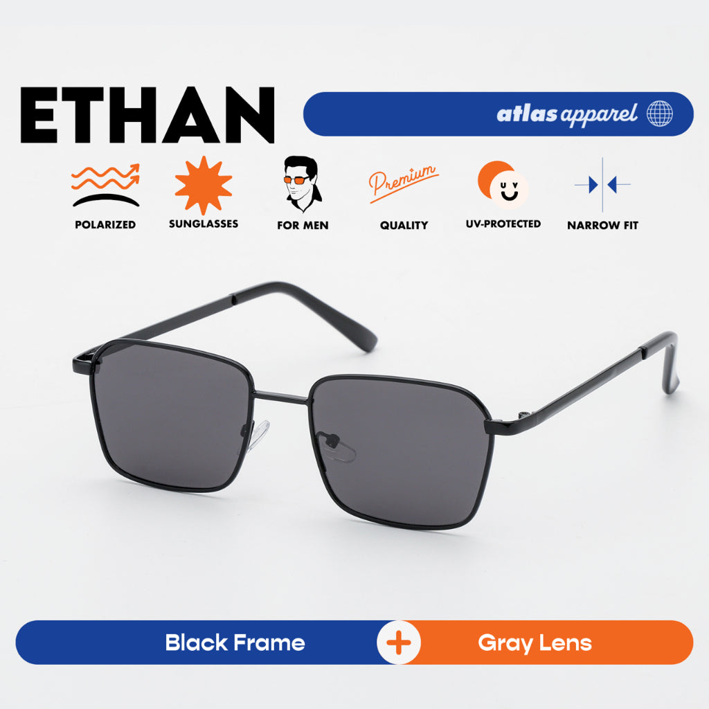 Atlas Apparel ETHAN Polarized Sunglasses for Men (Size 46) - UV400, Square Frame, for Round Face