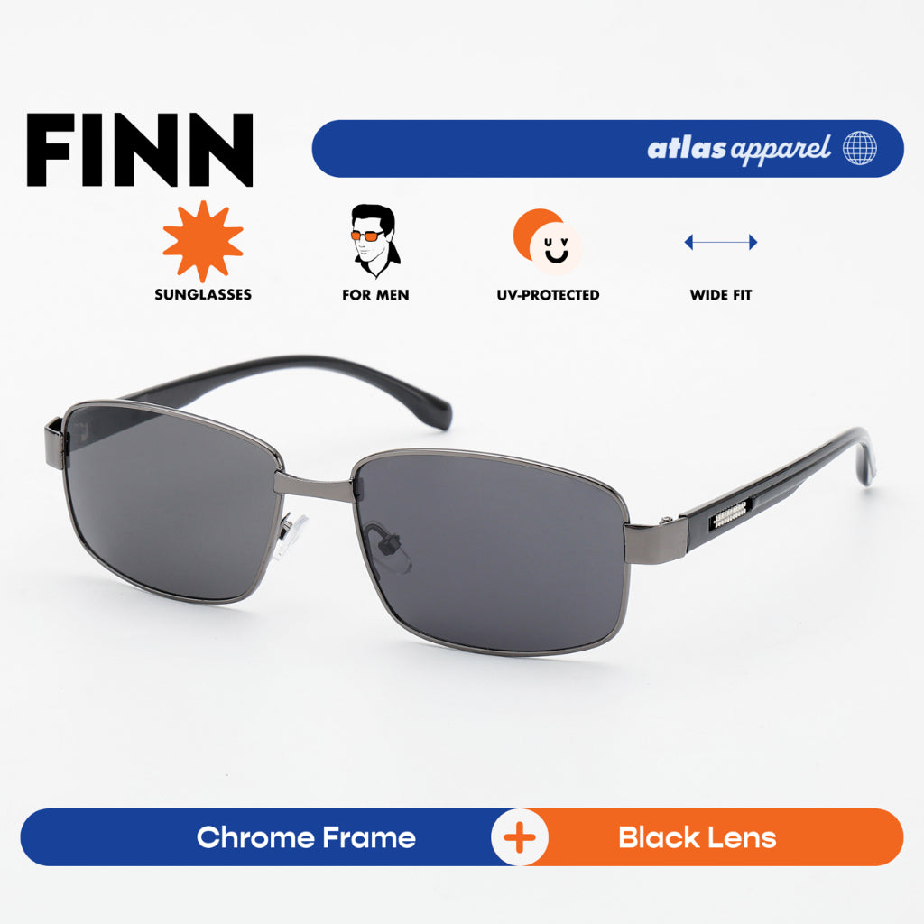 Atlas Apparel FINN UV400 Sunglasses for Men (Size 56) -for Round Faces, Rectangular Frame Sunglasses
