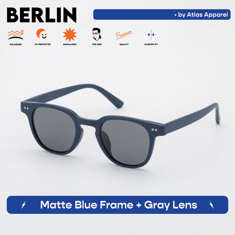 BERLIN Men's Polarized Oval Sunglasses (Size 48) by Atlas Apparel - UV Protection, Narrow Fit