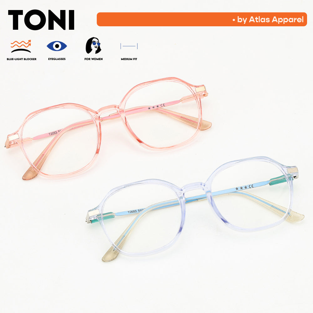 TONI Womens Anti-Radiation Blue Light Blocker Round Framed Eyeglasses (Size 50) by Atlas Apparel