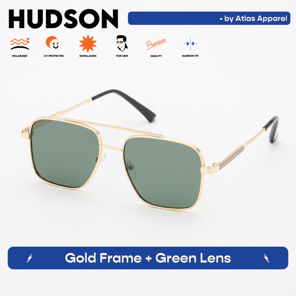 HUDSON Men's Polarized Square Sunglasses (Size 47) by Atlas Apparel - UV Protection, Narrow Fit