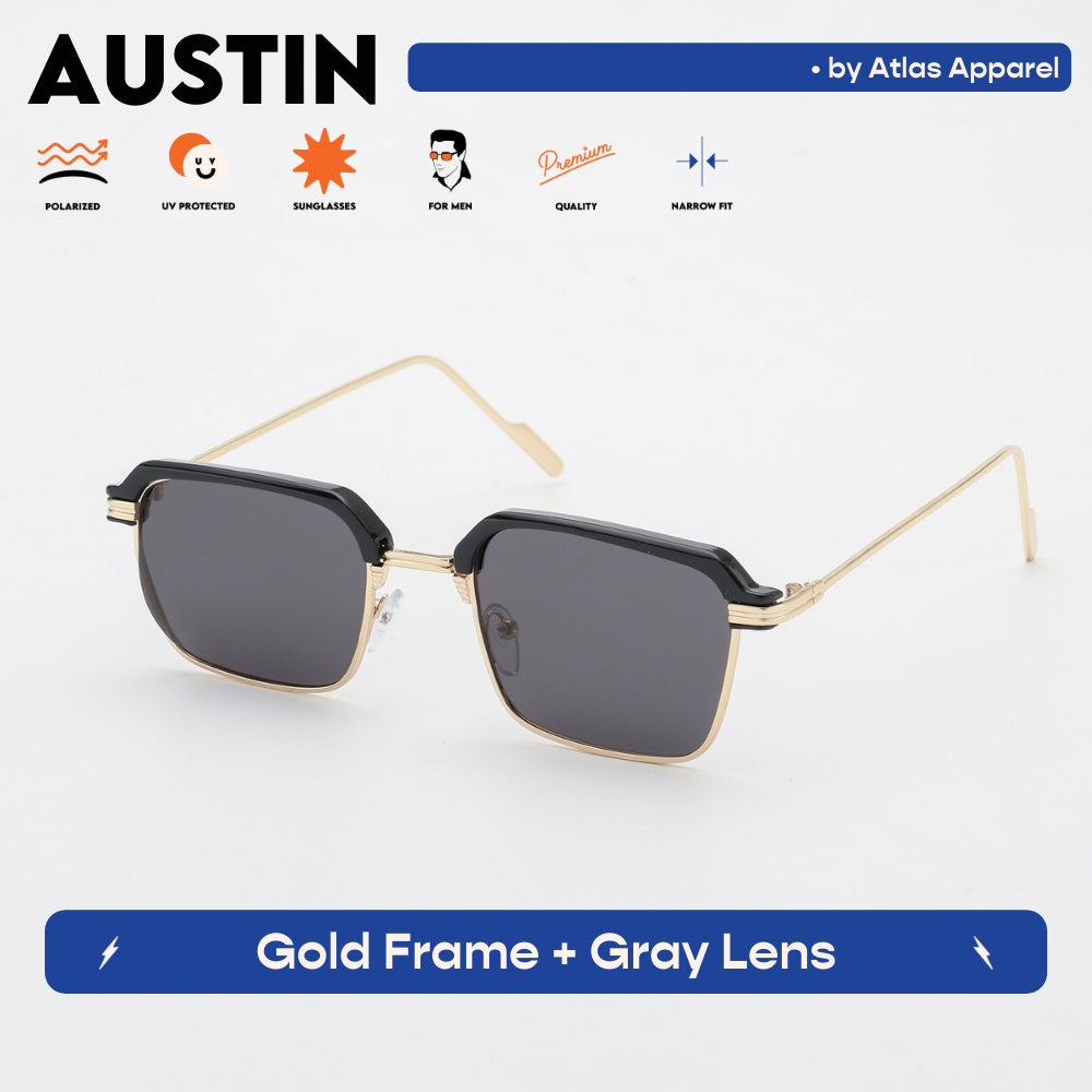 AUSTIN Men's Polarized Square Sunglasses (Size 49) - UV Protection, Medium Fit