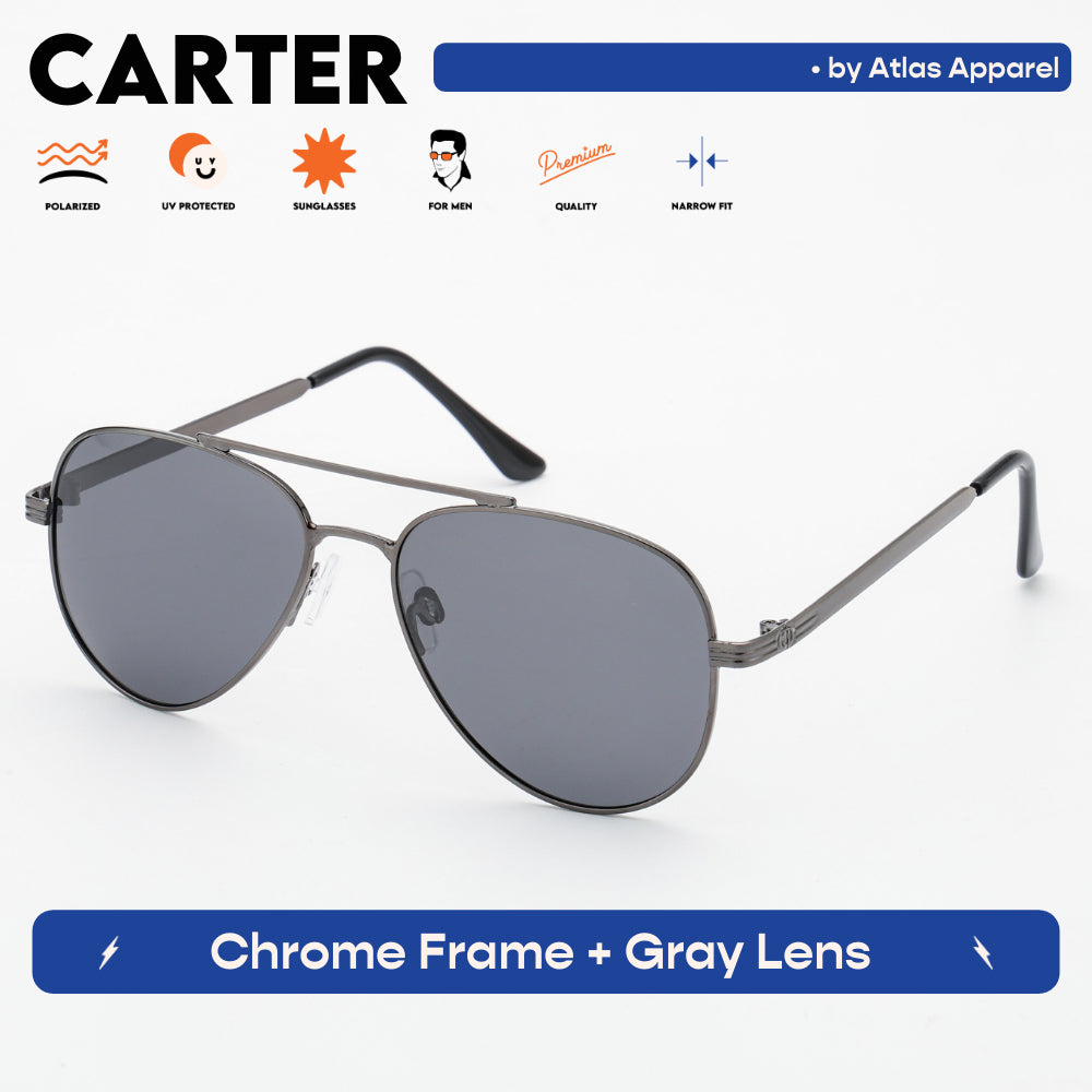 CARTER Men's Polarized Aviator Sunglasses (Size 54) - UV Protection, Medium Fit