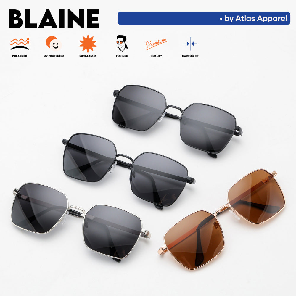BLAINE Men's Polarized Square Sunglasses (Size 56) - UV Protection, Medium Fit