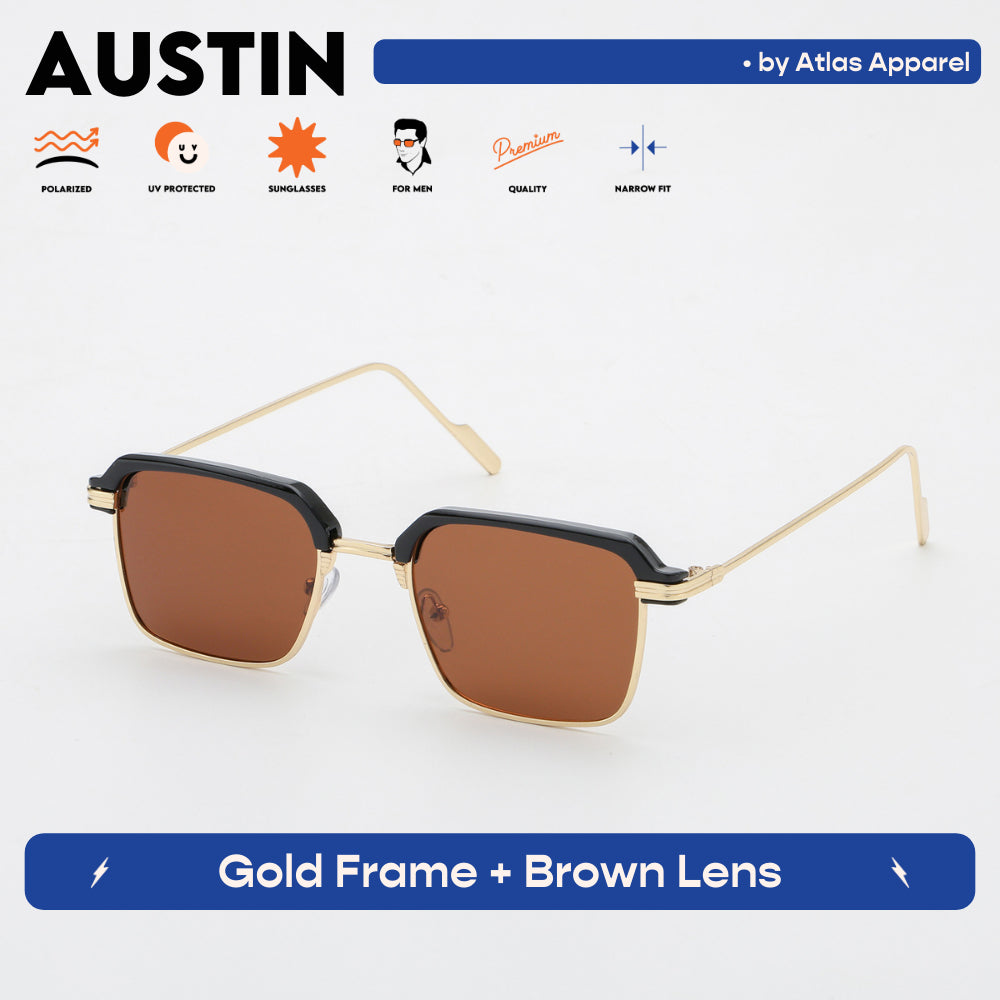 AUSTIN Men's Polarized Square Sunglasses (Size 49) - UV Protection, Medium Fit