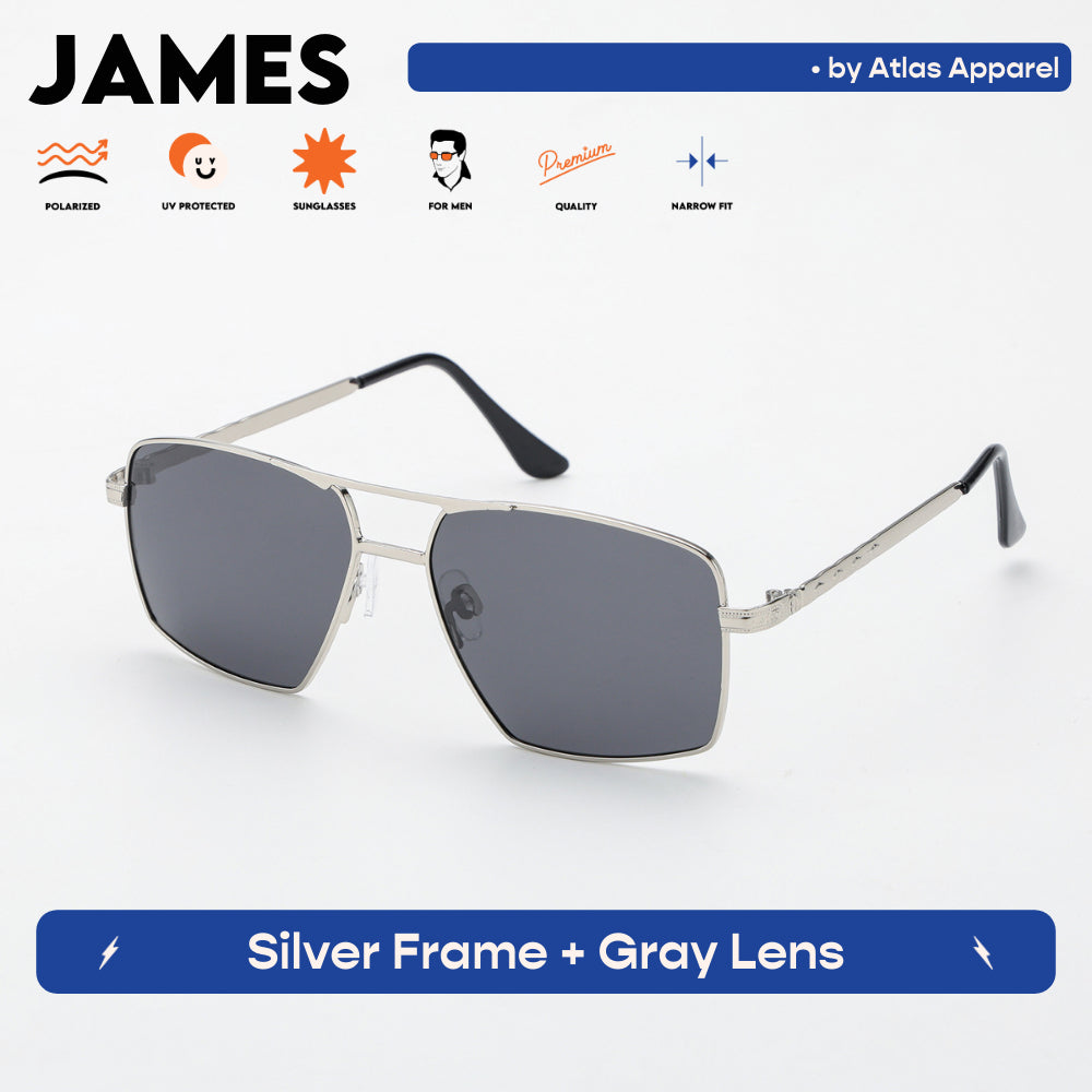 JAMES Men's Polarized Square Sunglasses (Size 54) - UV Protection, Medium Fit