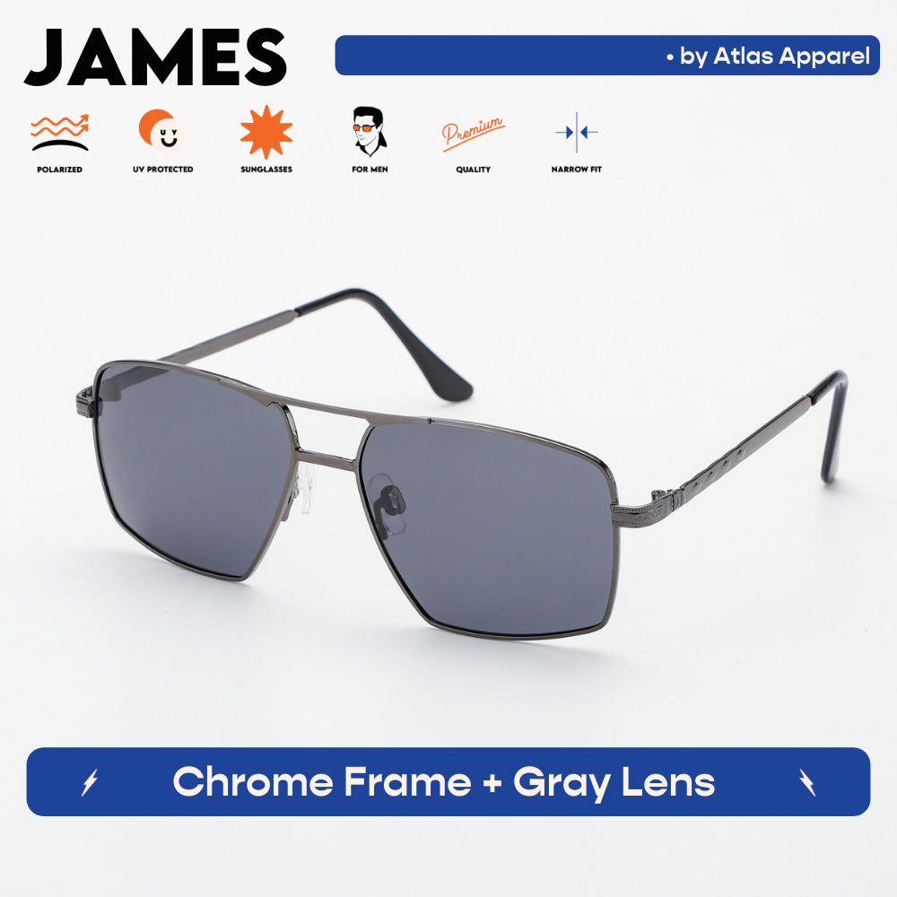 JAMES Men's Polarized Square Sunglasses (Size 54) - UV Protection, Medium Fit