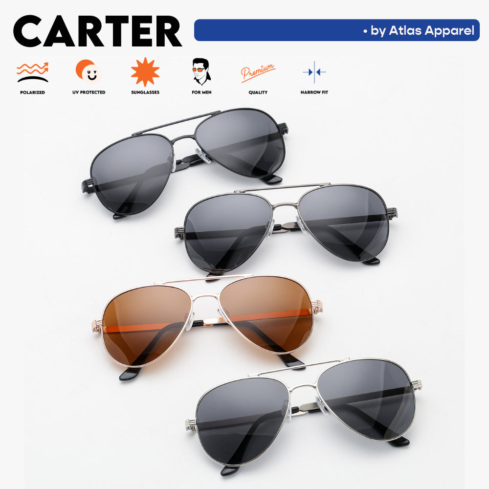CARTER Men's Polarized Aviator Sunglasses (Size 54) - UV Protection, Medium Fit