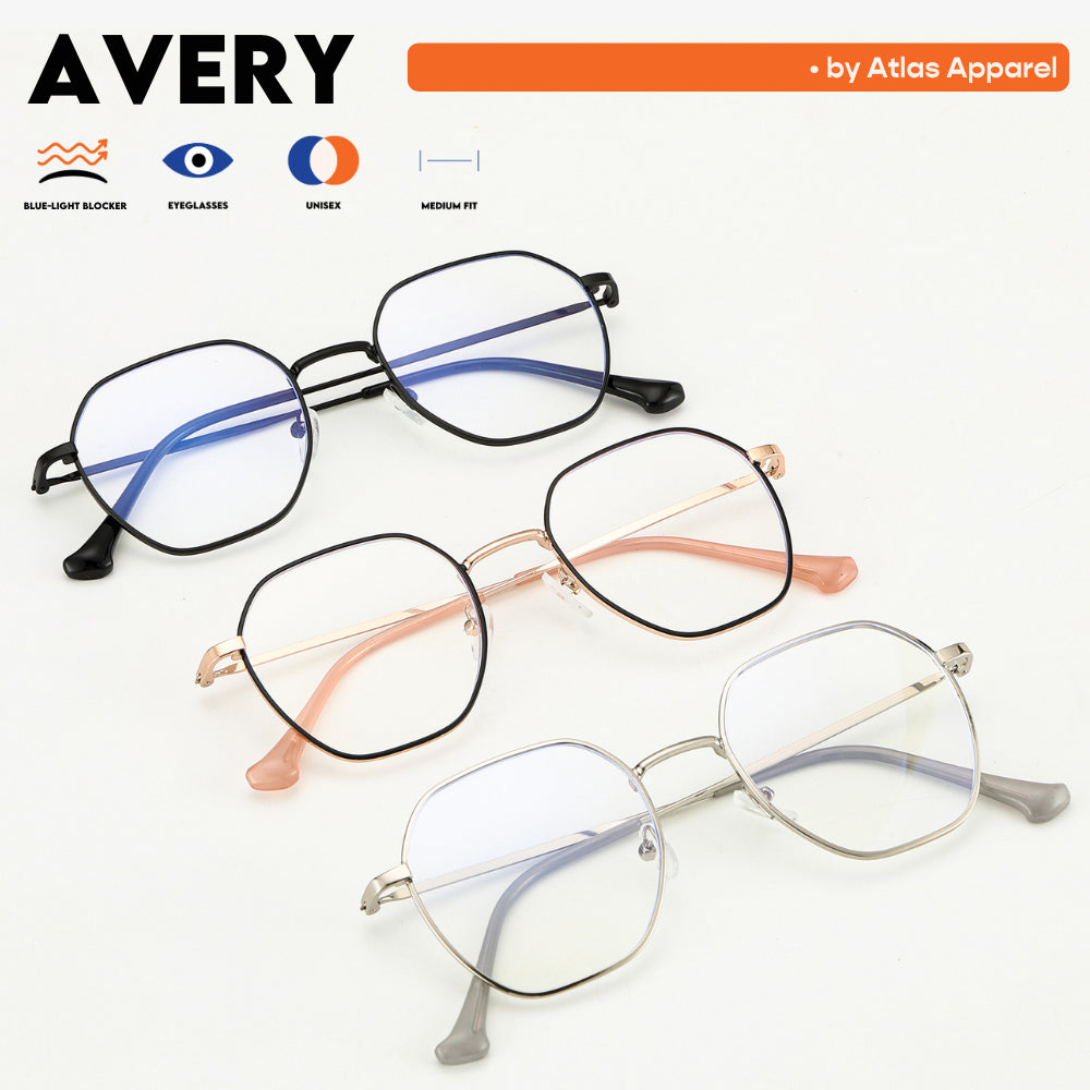 AVERY Unisex Anti-Radiation Blue Light Blocker Round Framed Eyeglasses (Size 47) by Atlas Apparel