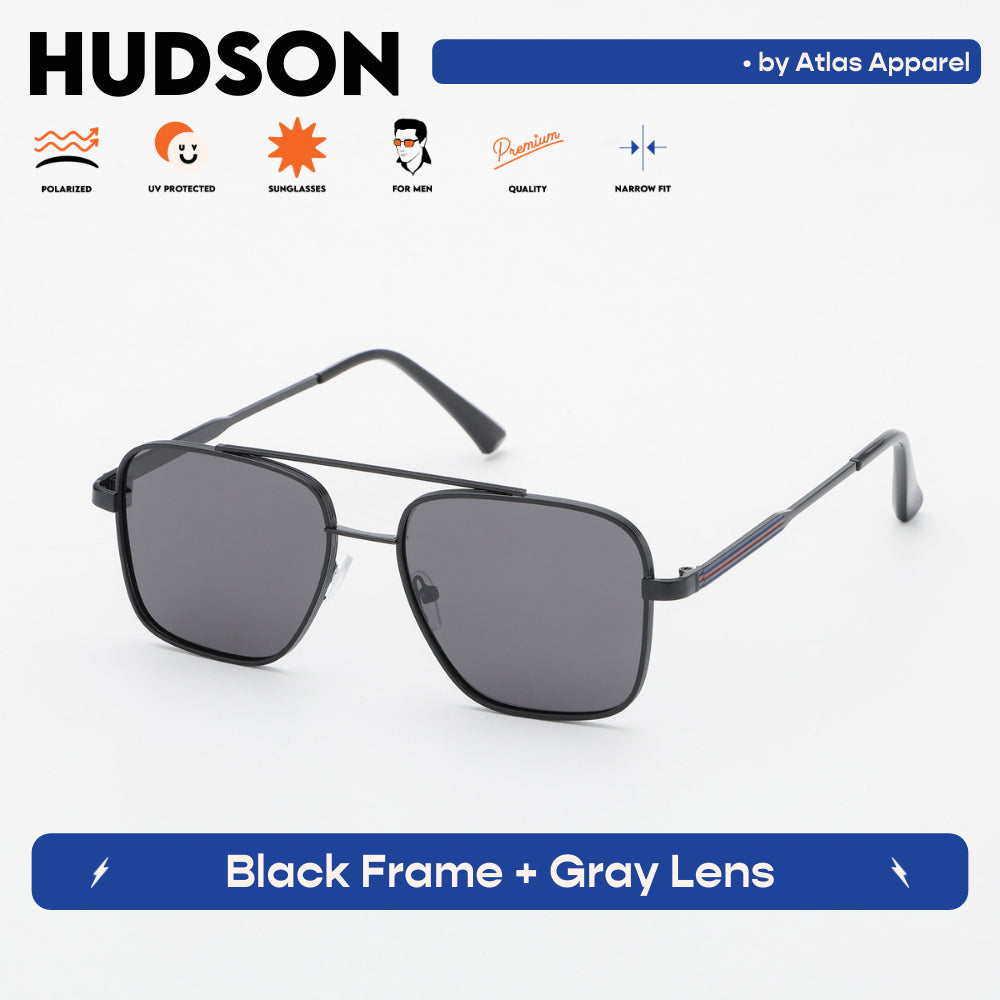 HUDSON Men's Polarized Square Sunglasses (Size 47) by Atlas Apparel - UV Protection, Narrow Fit