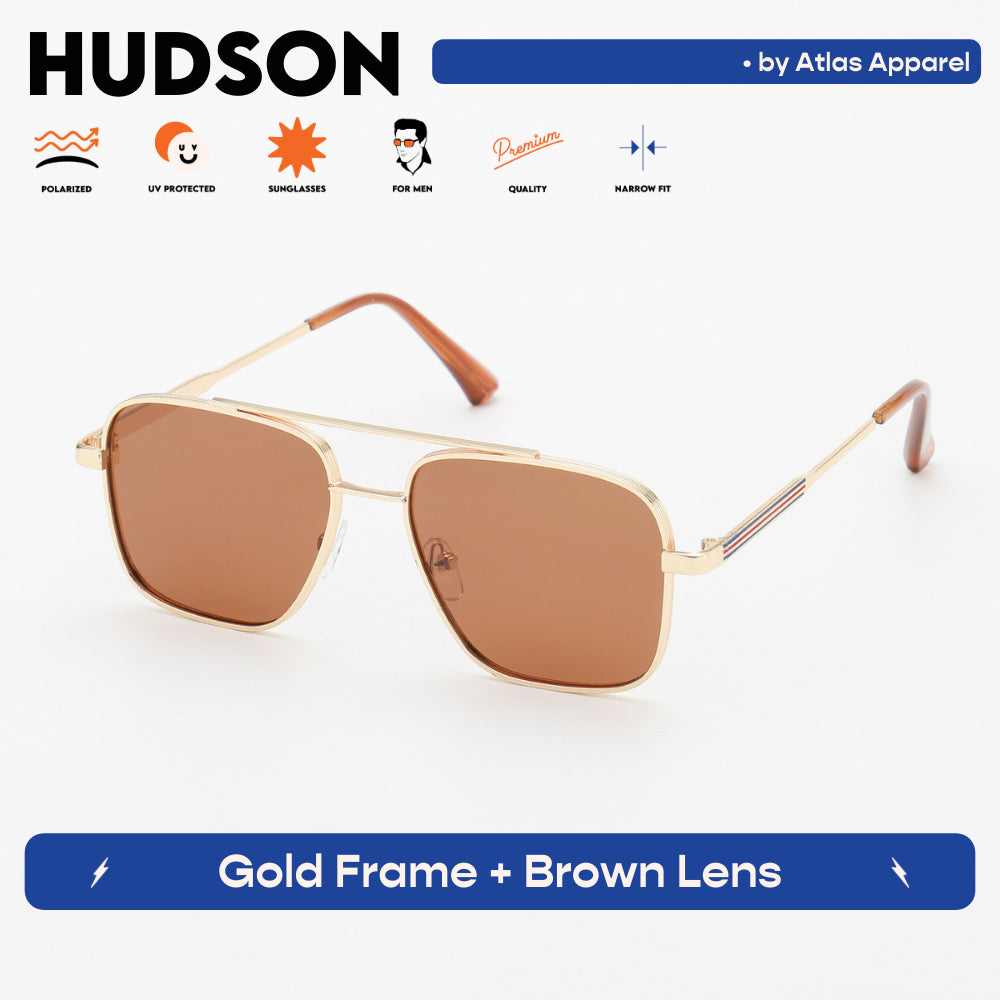 HUDSON Men's Polarized Square Sunglasses (Size 47) by Atlas Apparel - UV Protection, Narrow Fit