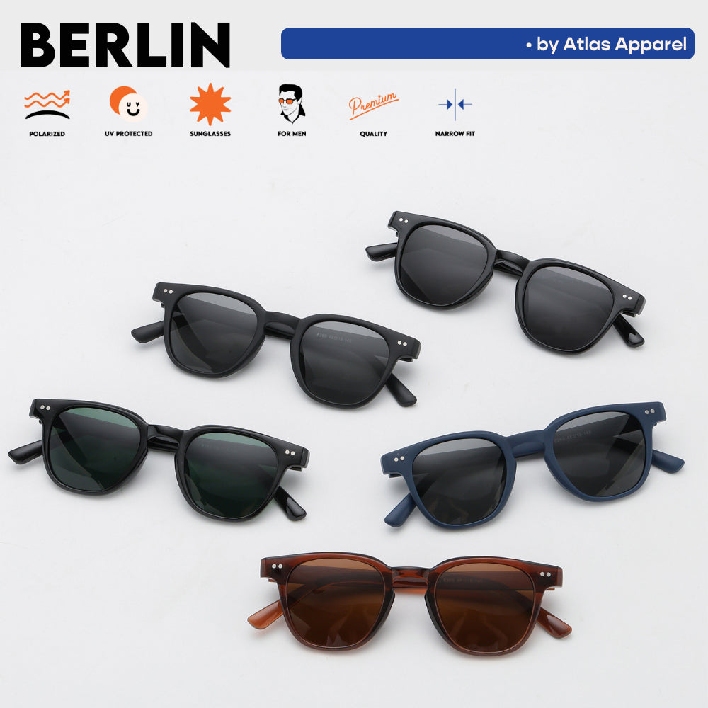 BERLIN Men's Polarized Oval Sunglasses (Size 48) by Atlas Apparel - UV Protection, Narrow Fit