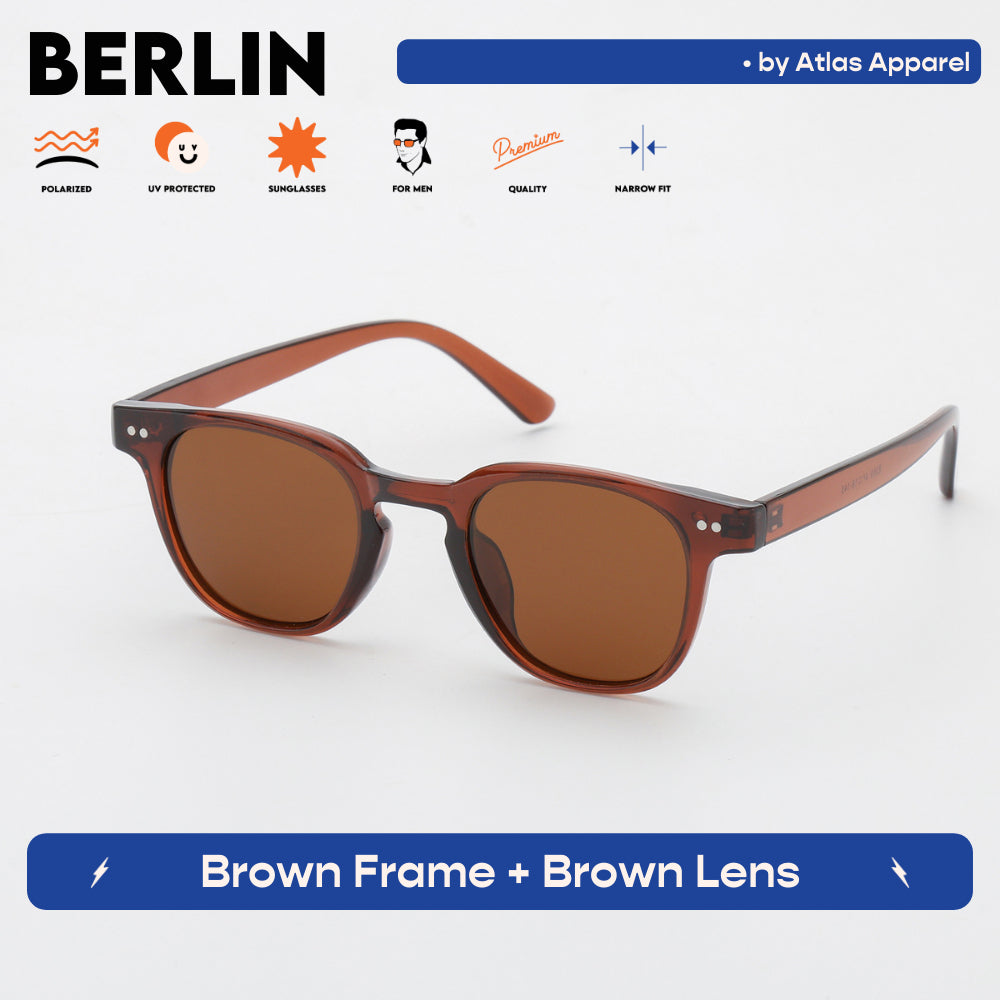 BERLIN Men's Polarized Oval Sunglasses (Size 48) by Atlas Apparel - UV Protection, Narrow Fit