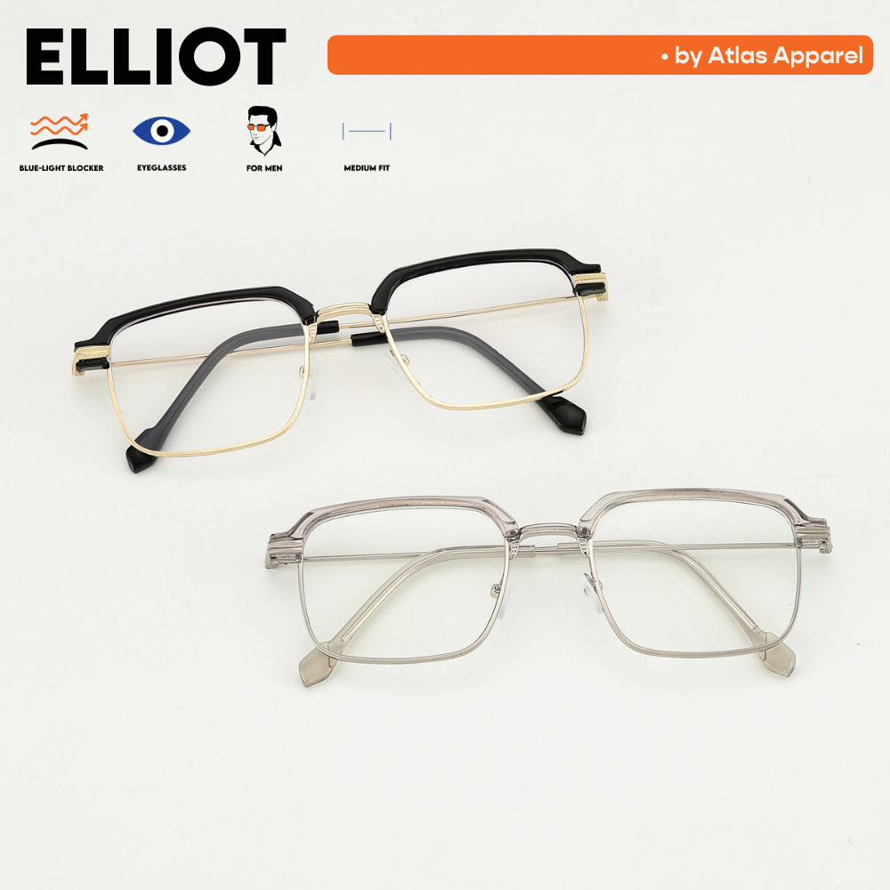 ELLIOT Mens Anti-Radiation Blue Light Blocker Square Framed Eyeglasses (Size 51) by Atlas Apparel