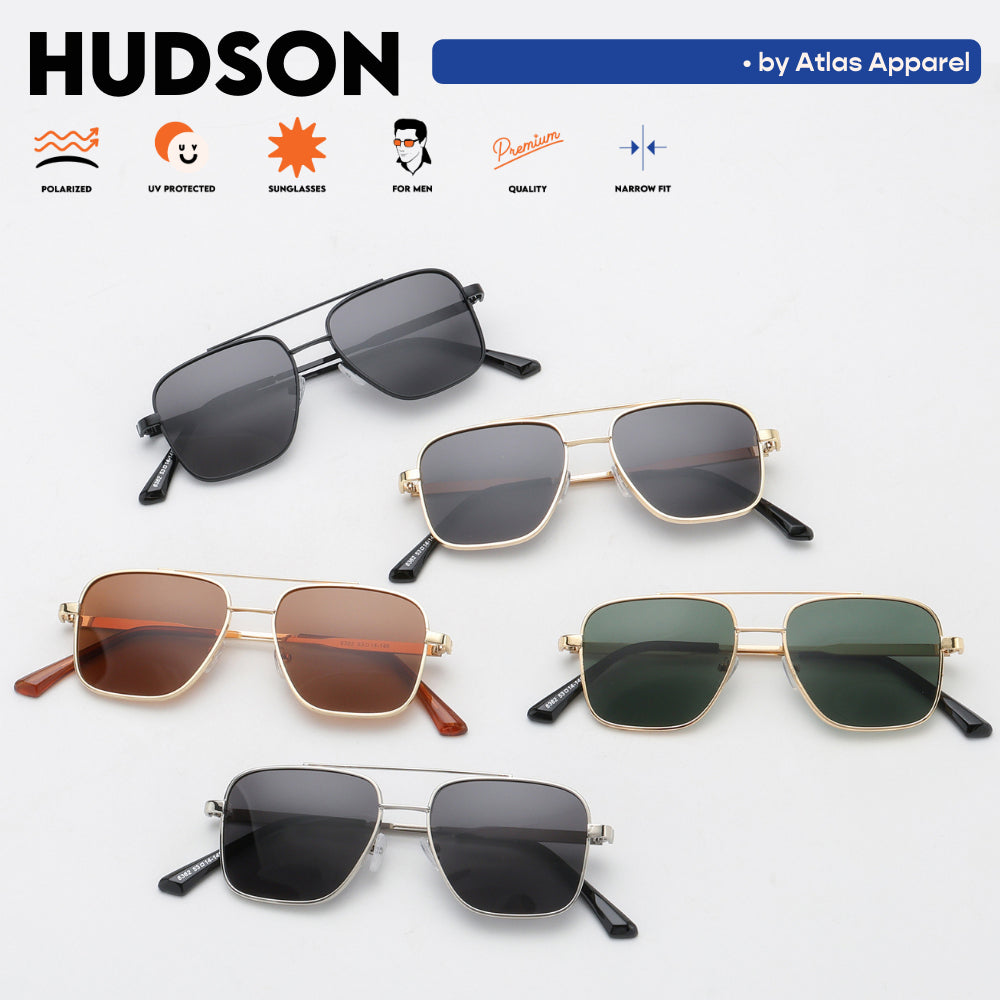 HUDSON Men's Polarized Square Sunglasses (Size 47) by Atlas Apparel - UV Protection, Narrow Fit