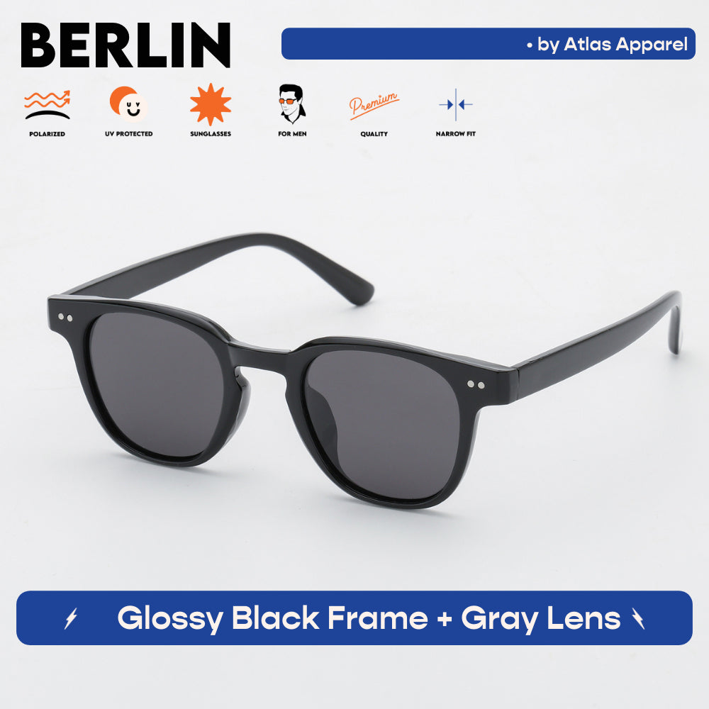 BERLIN Men's Polarized Oval Sunglasses (Size 48) by Atlas Apparel - UV Protection, Narrow Fit