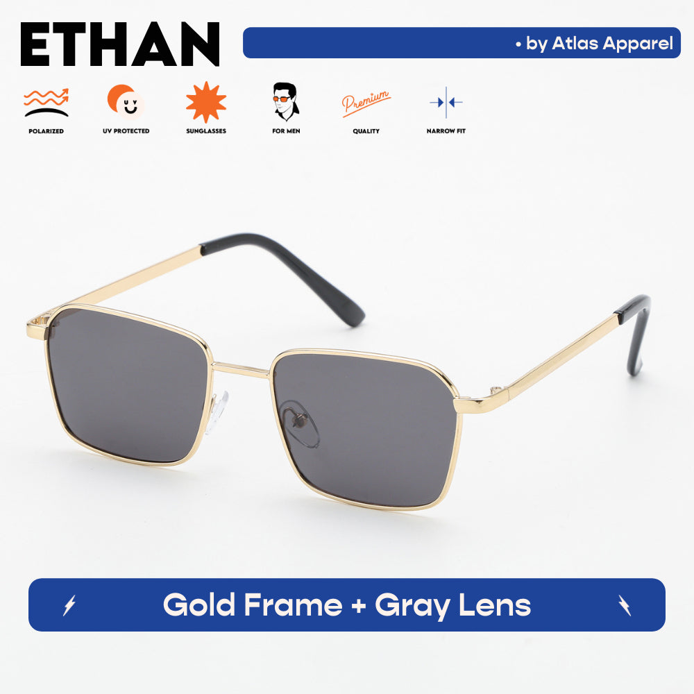 ETHAN Men's Polarized Square Sunglasses (Size 46) - UV Protection, Medium Fit