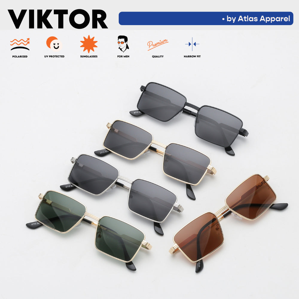 VIKTOR Men's Polarized Square Sunglasses (Size 46) - UV Protection, Medium Fit