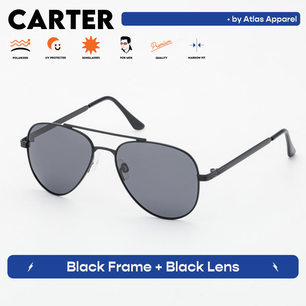 CARTER Men's Polarized Aviator Sunglasses (Size 54) - UV Protection, Medium Fit