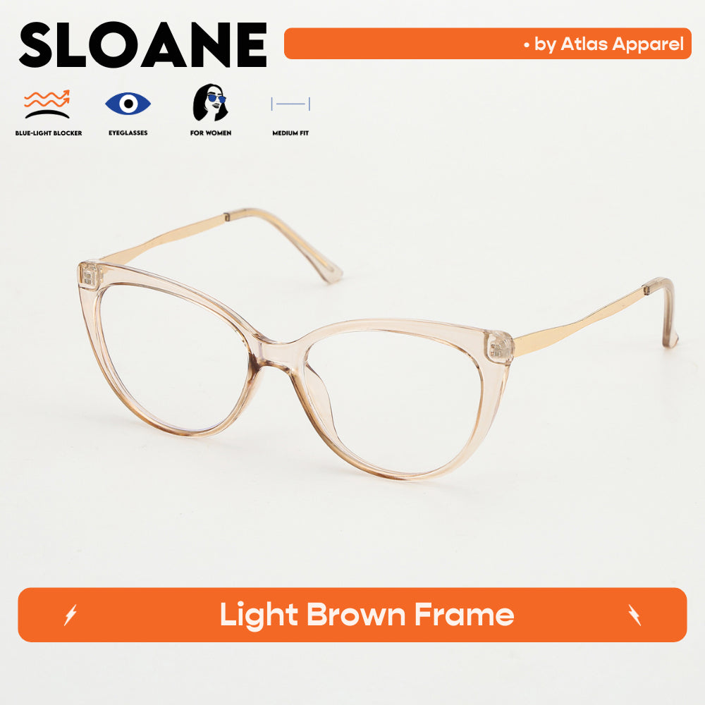 SLOANE Womens Anti-Radiation Blue Light Blocker Cat-Eye Framed Eyeglasses (Size 54) by Atlas Apparel