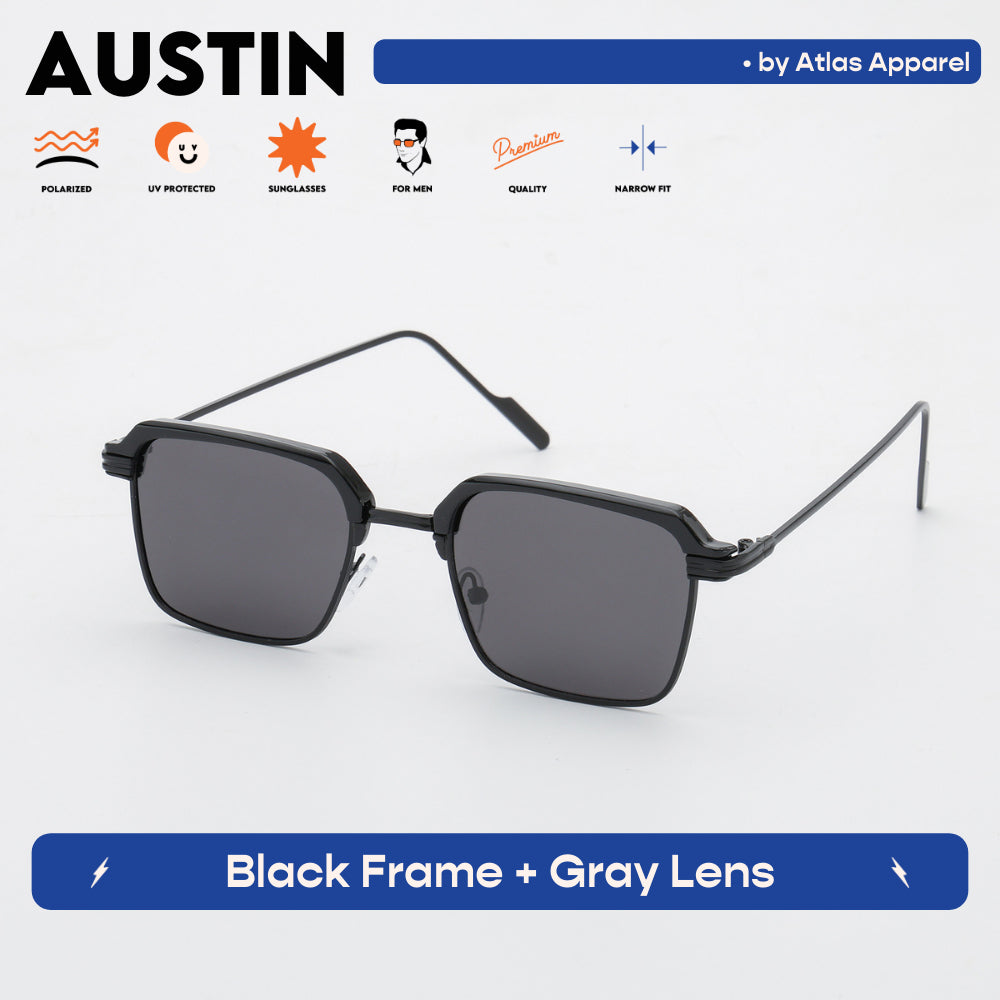 AUSTIN Men's Polarized Square Sunglasses (Size 49) - UV Protection, Medium Fit