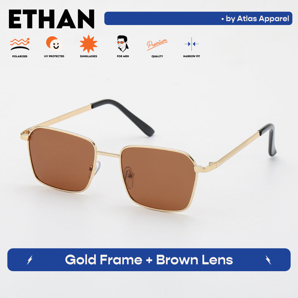 ETHAN Men's Polarized Square Sunglasses (Size 46) - UV Protection, Medium Fit