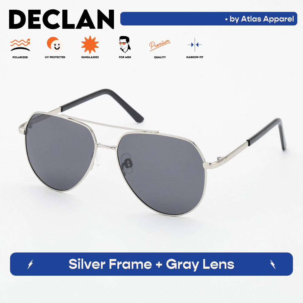 DECLAN Men's Polarized Aviator Sunglasses (Size 56) - UV Protection, Medium Fit