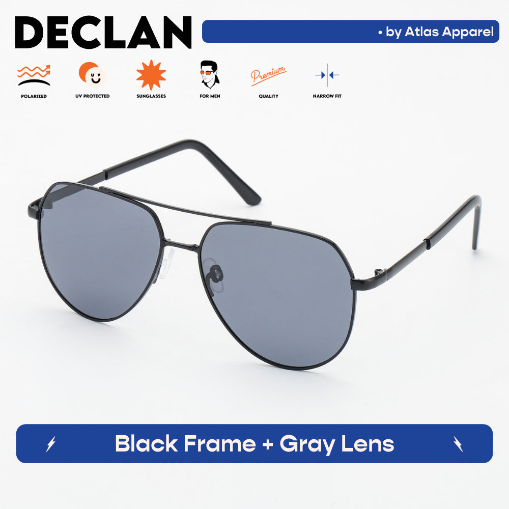 DECLAN Men's Polarized Aviator Sunglasses (Size 56) - UV Protection, Medium Fit