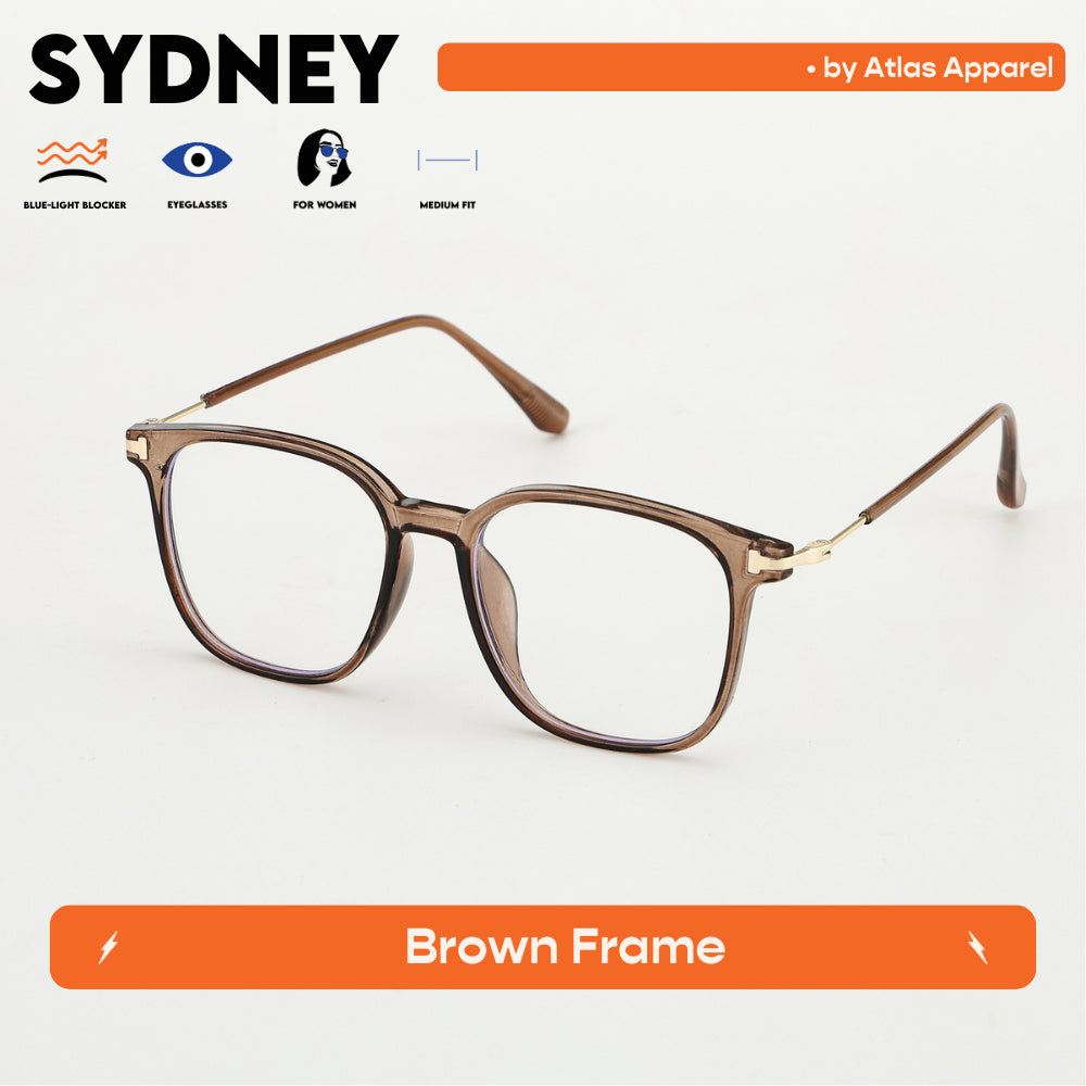 SYDNEY Womens Anti-Radiation Blue Light Blocker Square Framed Eyeglasses (Size 52) by Atlas Apparel
