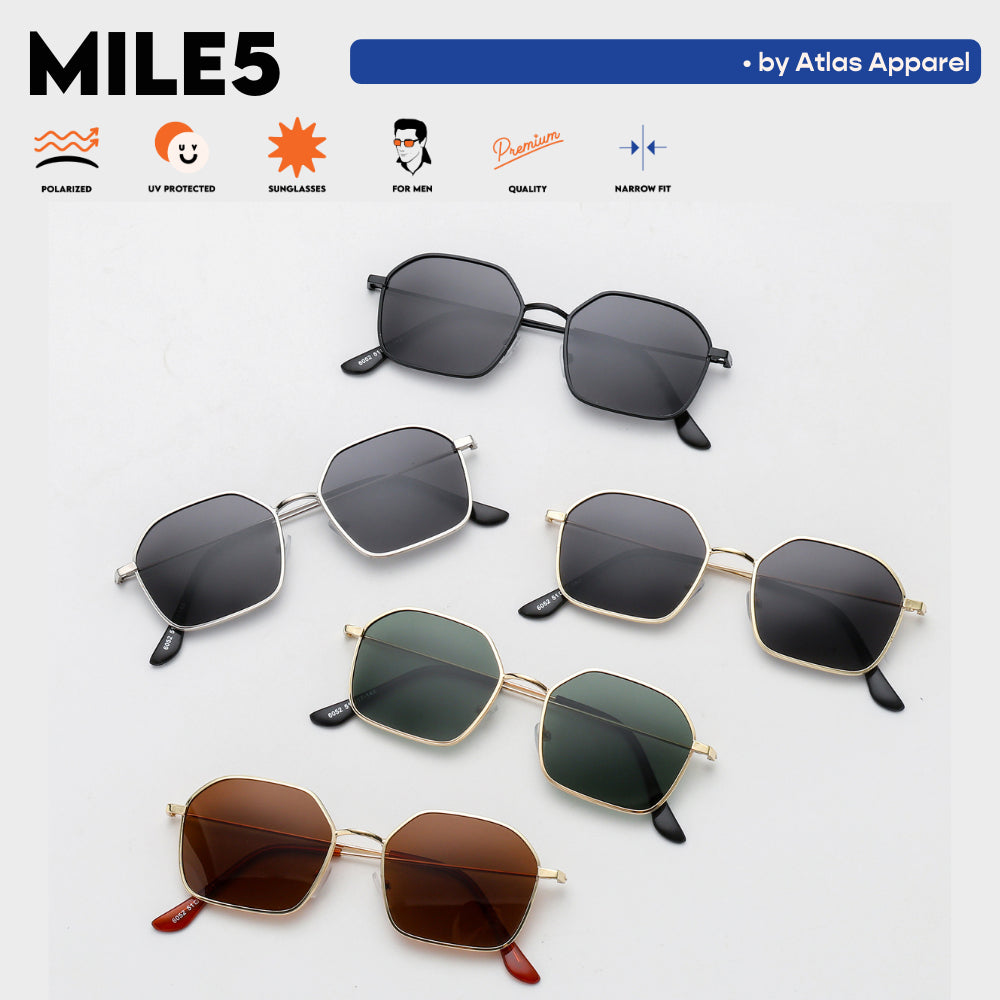 MILE5 Men's Polarized Angular Oval Sunglasses (Size 47) - UV Protection, Narrow Fit