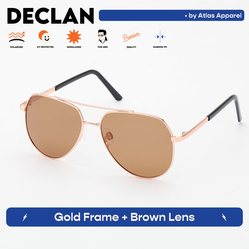DECLAN Men's Polarized Aviator Sunglasses (Size 56) - UV Protection, Medium Fit