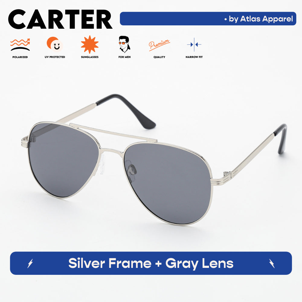 CARTER Men's Polarized Aviator Sunglasses (Size 54) - UV Protection, Medium Fit